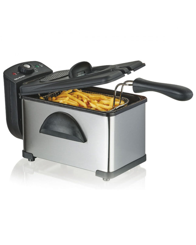 Mx Onda MXFR2126 2L 1800W deep fryer for home cooking, featuring a compact design and stainless steel exterior.