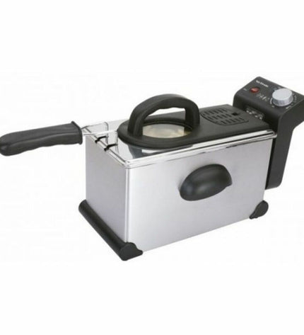 Black Mx Onda MX-FR2127 deep fryer with 2300W power and 3L capacity, featuring a compact design for home cooking.