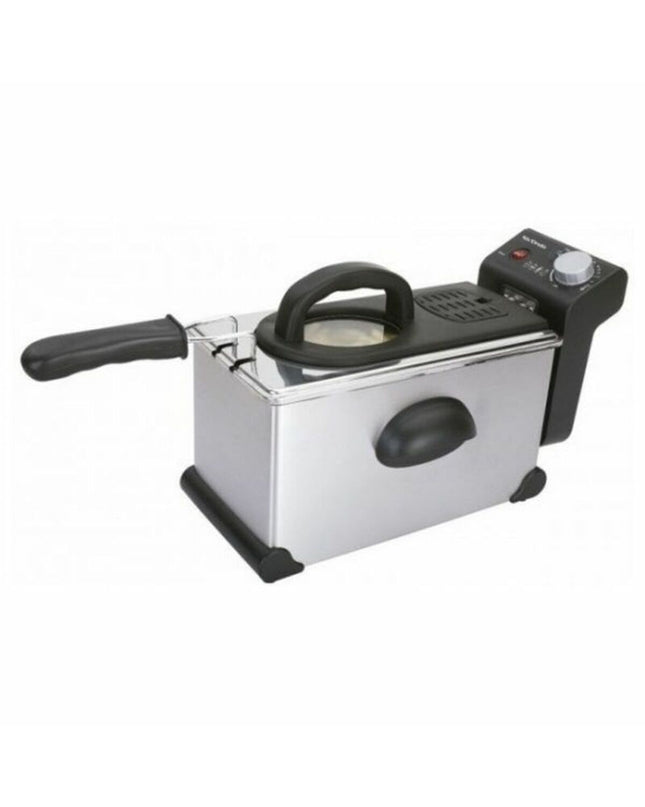 Black Mx Onda MX-FR2127 deep fryer with 2300W power and 3L capacity, featuring a compact design for home cooking.