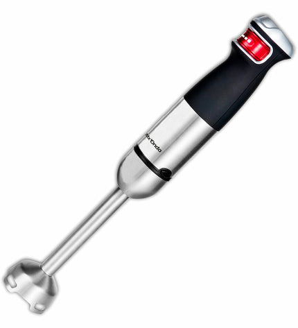 Mx Onda BB2500 hand blender with 1200W motor, stainless steel blending shaft, and ergonomic handle for kitchen use.
