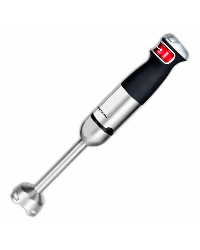 Mx Onda BB2500 hand blender with 1200W motor, stainless steel blending shaft, and ergonomic handle for kitchen use.