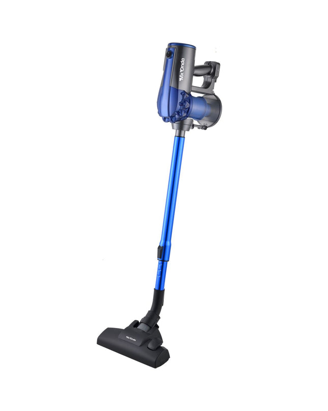 Mx Onda Steelstofzuiger MXAS2050 600W cleaning floor with a sleek black and silver vacuum cleaner in a home setting.