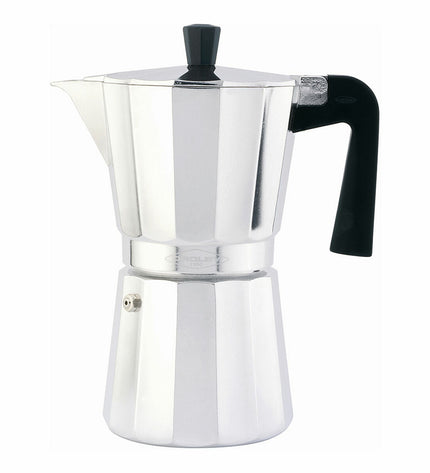 Oroley New Vitro aluminium Italian coffee pot with 12 cups, suitable for brewing traditional Italian espresso.