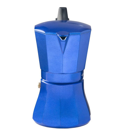 Oroley Petra blauwe aluminium Italiaanse koffiepot met 6 kopjes voor huis en koken, geschikt voor koffie en thee.