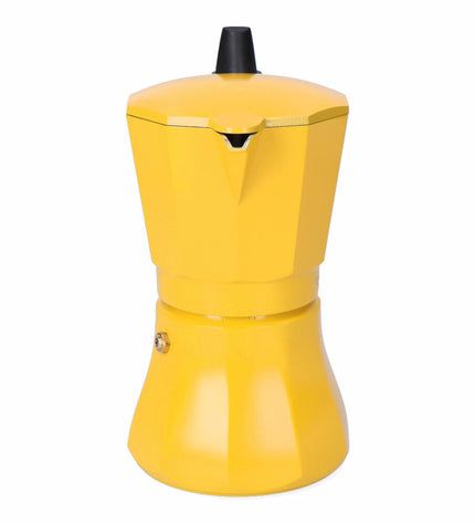 Oroley Petra Mosterd aluminium Italian coffee pot with 9 cups, suitable for brewing traditional espresso-style coffee.