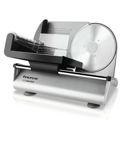 Taurus Cutmaster 150W slicing machine with stainless steel blade for precise cuts in kitchen or home cooking.