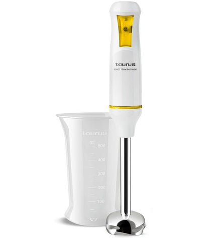 Taurus 750W hand blender with stainless steel blending shaft and ergonomic handle, ideal for cooking and kitchen tasks.