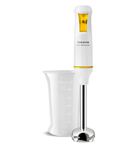 Taurus 750W hand blender with stainless steel blending shaft and ergonomic handle for efficient cooking and food preparation.