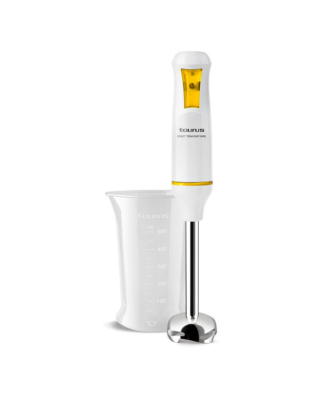 Taurus 750W hand blender with stainless steel blending shaft and ergonomic handle for efficient cooking and food preparation.