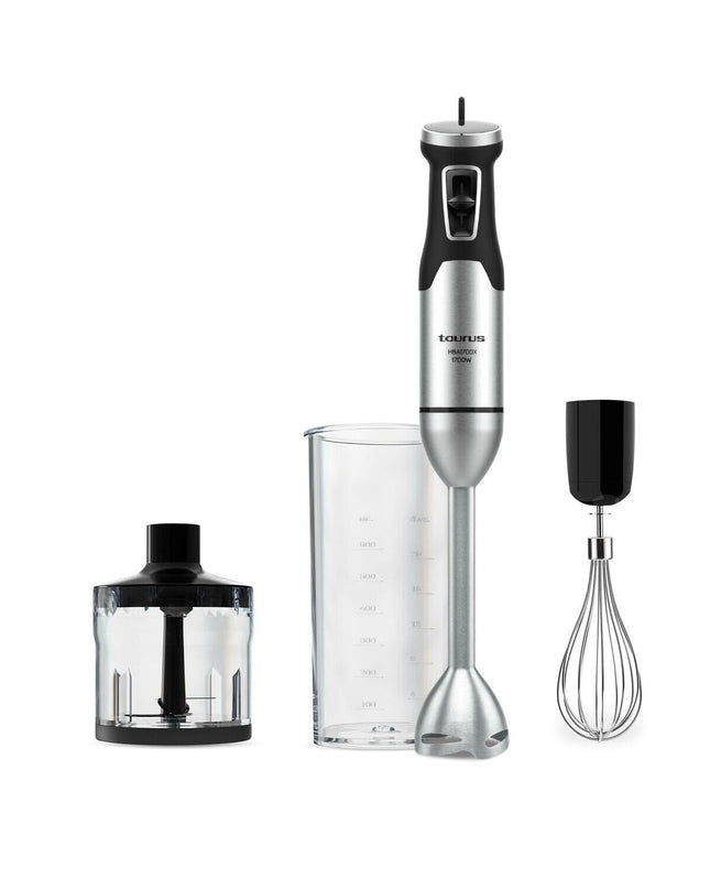 Taurus HBA1700X black hand mixer with stainless steel beaters for kitchen baking and mixing tasks.