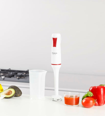 Taurus ROBOT750 hand blender with 750W motor, featuring a sleek design and stainless steel blending shaft for kitchen use