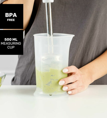 Taurus ROBOT 1000 X black hand blender with 1000W power, showing the sleek ergonomic handle and blending attachments.