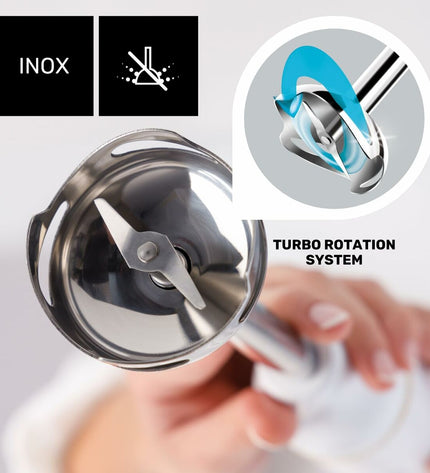 Taurus Robot 1000 Plux hand blender with ergonomic handle and blending shaft, suitable for kitchen and cooking tasks.
