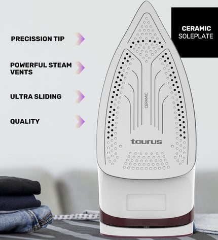 Taurus 918979000 3000W steam iron with ergonomic handle and steam control for household ironing tasks.
