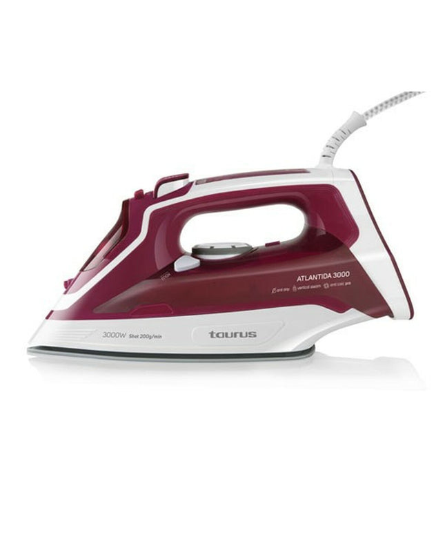 Taurus 918979000 steam iron with 3000W power, featuring a sleek design and water tank for efficient clothing ironing.