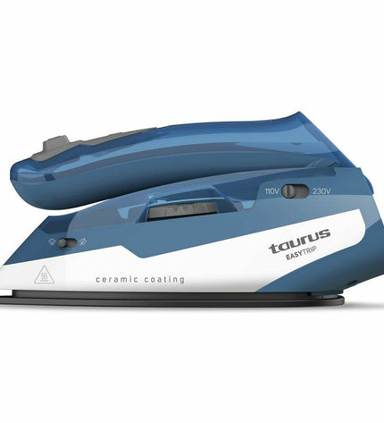 Taurus EASY TRIP 1000W steam iron with cord, compact design, and water tank for efficient household clothing ironing.
