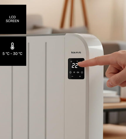 Taurus Nepal 1000 white digital heater for four rooms, portable air conditioning unit for home and cooking use.
