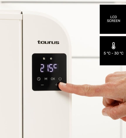 Taurus PERSIA1500 digital heater in white with 1500W power, portable home heating appliance with digital controls.