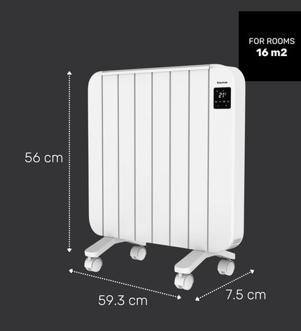 Taurus Persia1500 digital heater in white, 1500W portable home heating device with digital display and control panel.