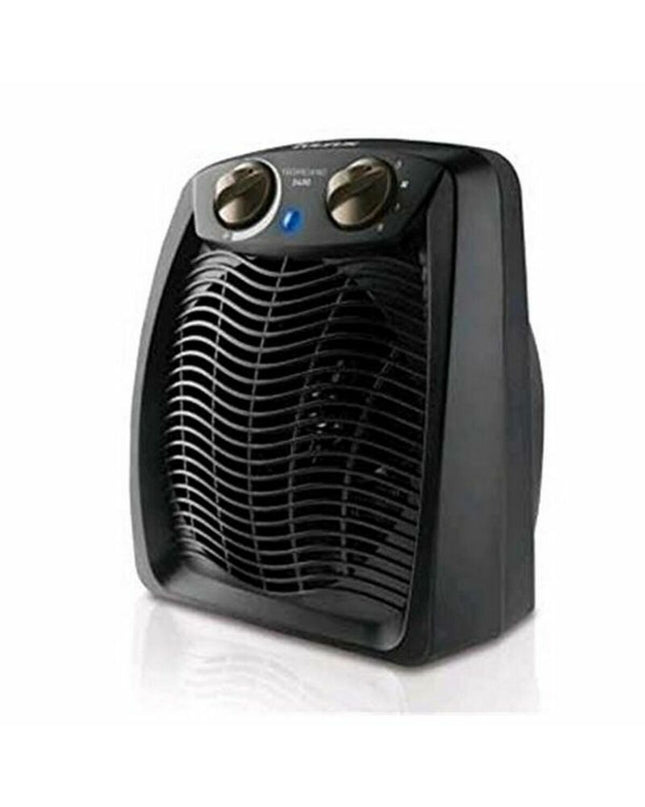 Black Taurus TROPICANO 2400W portable heater for home and cooking, showing the sleek design and control panel of the unit.