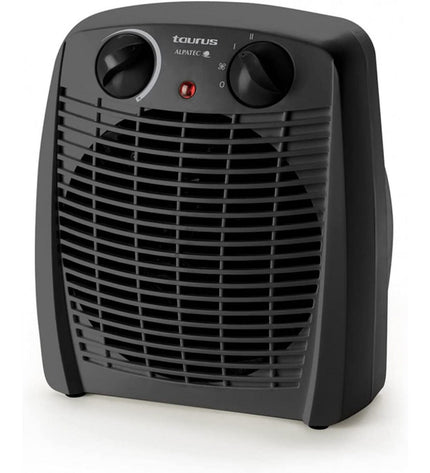 Black Taurus GOBI 2000W portable heater for home and cooking, showing its compact design and control panel.