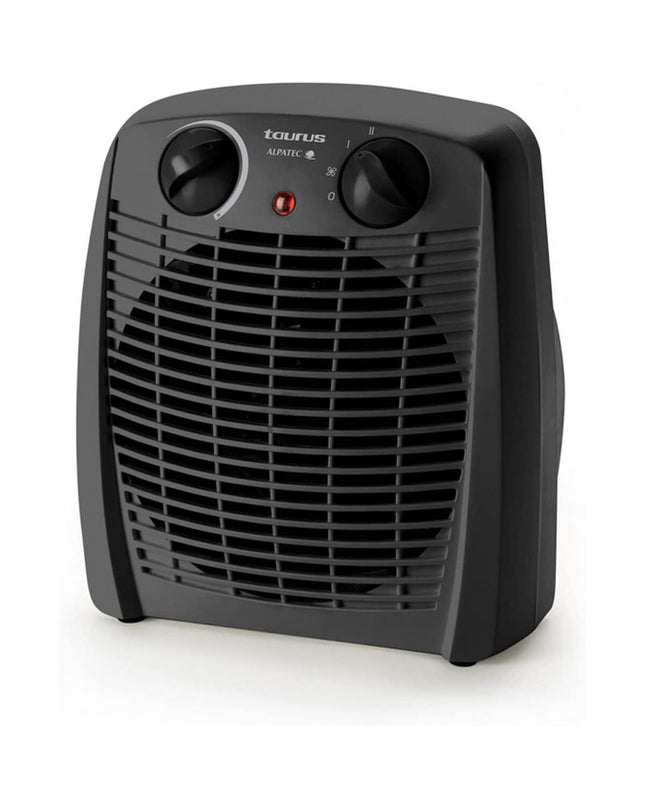 Black Taurus GOBI 2000W portable heater for home and cooking, showing its compact design and control panel.