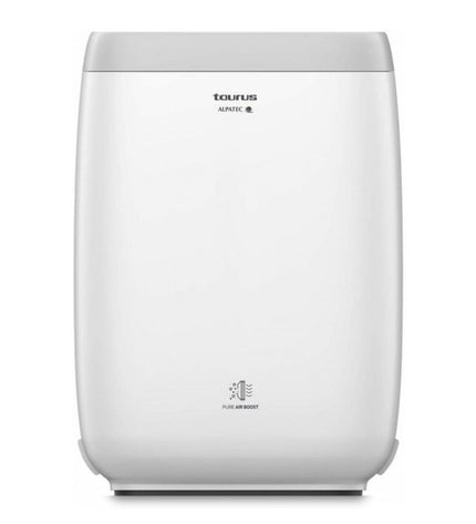 Portable Taurus AP2040 air purifier in white with silver accents, designed for home and cooking spaces.