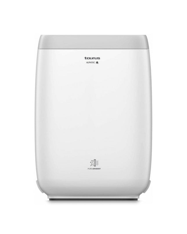 Portable Taurus AP2040 air purifier in white with silver accents, designed for home and cooking spaces.