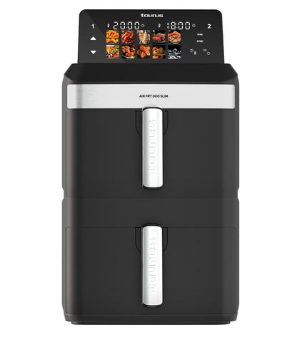 Taurus DUO SLIM AF2602 13L air fryer for home cooking, compact electric kitchen appliance with digital controls and stainless steel finish.