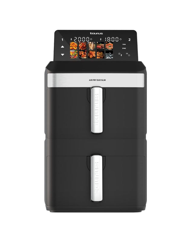 Taurus DUO SLIM AF2602 13L air fryer for home cooking, compact electric kitchen appliance with digital controls and stainless steel finish.