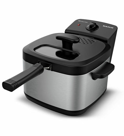 Taurus DF1200 black and silver 2000W deep fryer with 1.5L capacity, compact electric kitchen appliance for frying foods.
