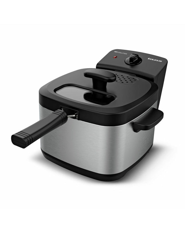 Taurus DF1200 black and silver 2000W deep fryer with 1.5L capacity, compact electric kitchen appliance for frying foods.