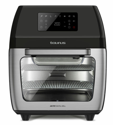 Taurus DIGITAL12C black air fryer with 12-liter capacity and 1300W power, compact kitchen appliance for healthy frying.