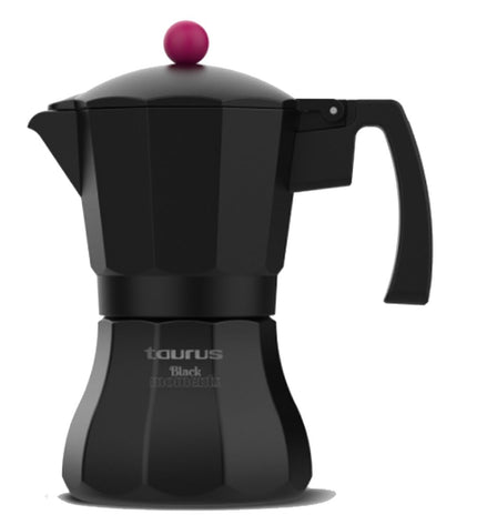 Taurus Italiaanse koffiepot KCP9009I 9T in zwart roestvrij staal and aluminium, 9 kopjes, suitable for brewing espresso-style coffee.