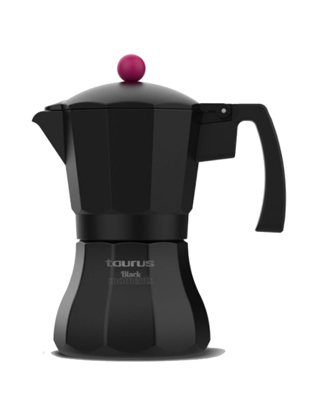 Taurus Italiaanse koffiepot KCP9009I 9T in zwart roestvrij staal and aluminium, 9 kopjes, suitable for brewing espresso-style coffee.