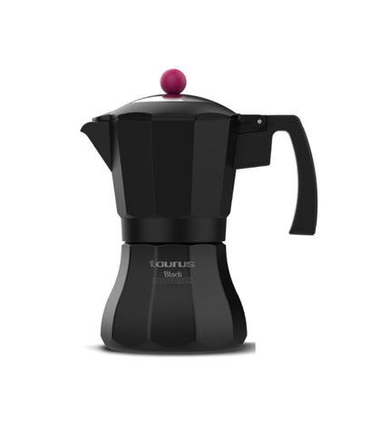 Taurus Italiaanse koffiepot KCP9003I 3T in zwart roestvrij staal en aluminium, 9 kopjes, perfect voor huis en koken.