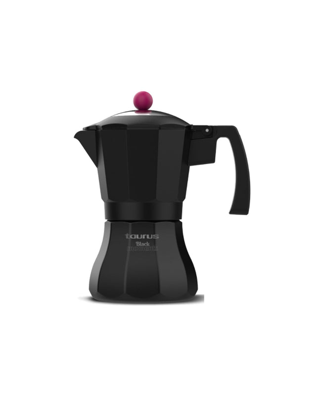 Taurus Italiaanse koffiepot KCP9003I 3T in zwart roestvrij staal en aluminium, 9 kopjes, perfect voor huis en koken.