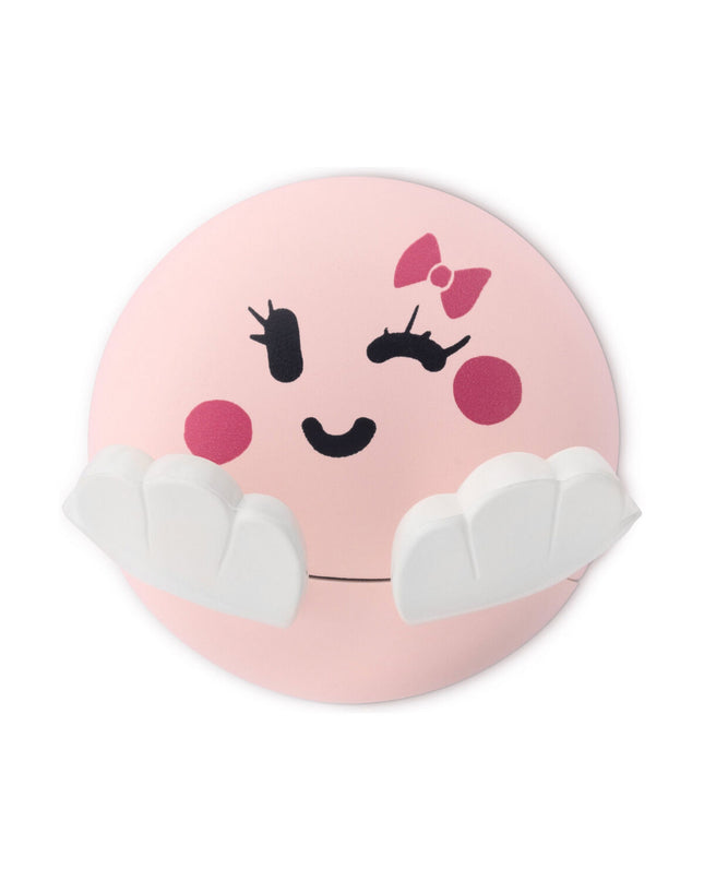 Pink Inofix towel hook for children, wall-mounted bathroom accessory, suitable for hanging towels in a kid’s bathroom.