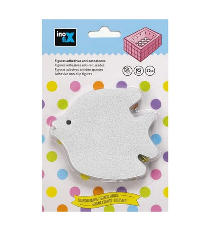 Set of 12 Inofix animal and fish bathroom figures with anti-slip bases for shower and bathroom decor.