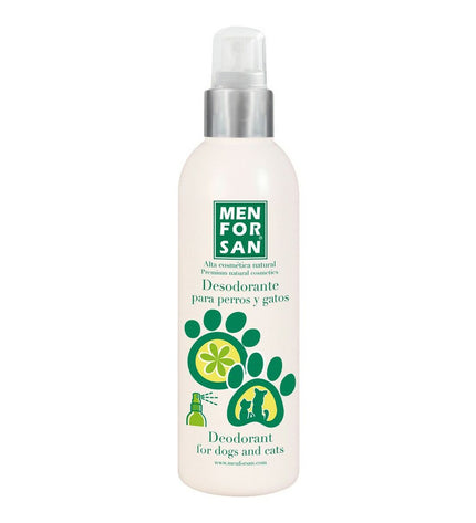 Menforsan dog deodorant in a 125 ml bottle, featuring a spray nozzle, designed for freshening and odor control for dogs.