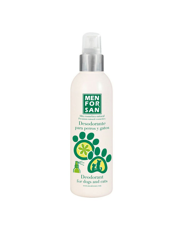 Menforsan dog deodorant in a 125 ml bottle, featuring a spray nozzle, designed for freshening and odor control for dogs.