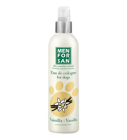 Menforsan Vanille pet perfume bottle for dogs, 125 ml, with a white and purple label, designed for pet grooming and freshness
