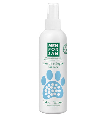 Menforsan dog pet perfume powder in 125 ml container, fresh scent for dogs, with a clean and simple packaging design.