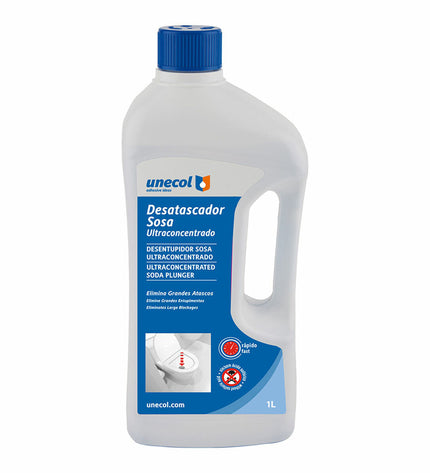 Unecol Sosa Ultra Plunger 500ml for household cleaning and kitchen use, shown with a white and blue design on a clean surface.