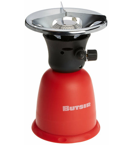 Butsir Natura gas stove with compact size, outdoor camping and hiking cookware, stainless steel, 14x22 cm for outdoor cooking.