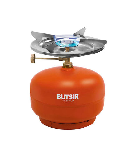 Butsir destroyer gas stove with ø 23 cm and 7 cm height, suitable for camping and outdoor cooking activities.