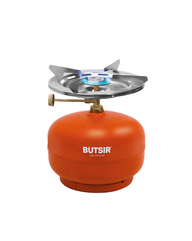 Butsir destroyer gas stove with ø 23 cm and 7 cm height, suitable for camping and outdoor cooking activities.