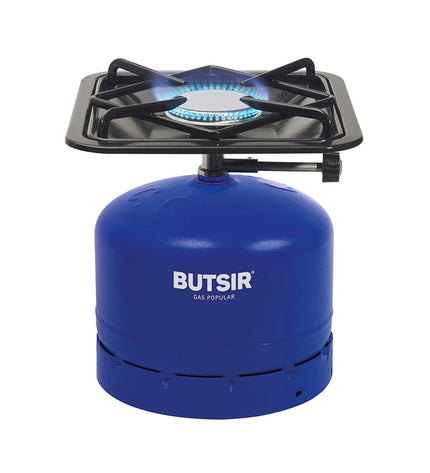 Butsir Pop Classic gas hob for camping, compact 26.5 cm diameter, outdoor cooking stove with black finish.
