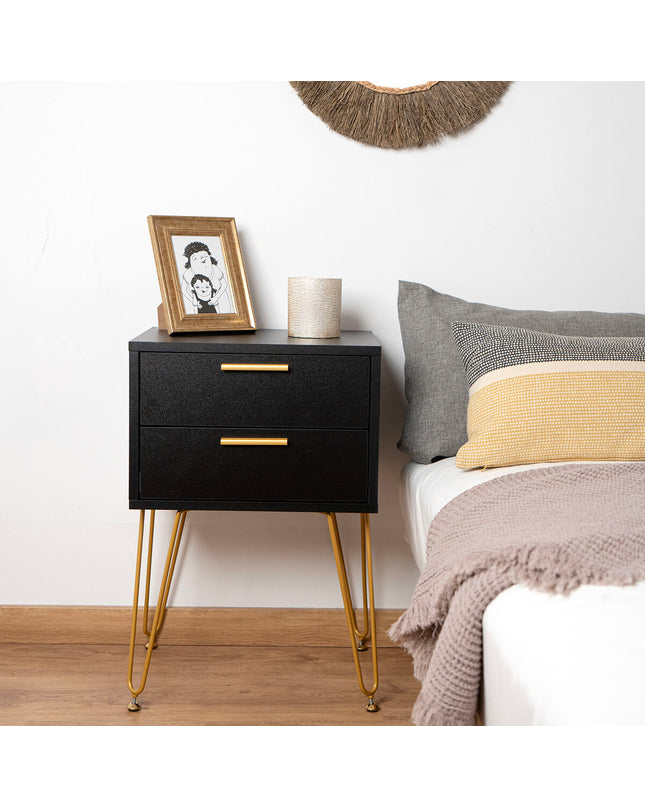 Vinthera Nachtkastje Moa in zwart plastic, 40x30x60 cm, modern bedside table with clean lines and compact design.