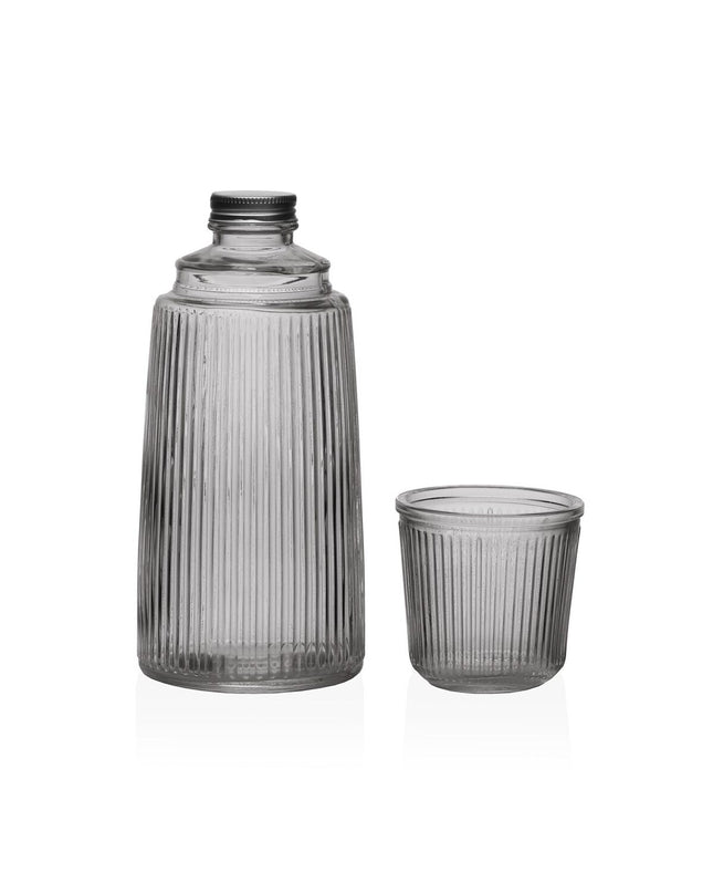 Versa water bottle in black glass and aluminum for outdoor sports and camping, measuring 10.3 x 26 cm.